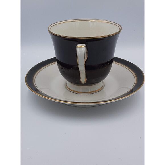 Noritake Ivory China Japan Ivory & Ebony Tea Cup & Saucer - Picture 5 of 12